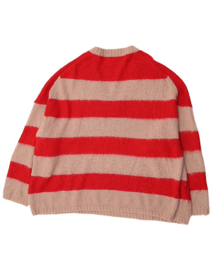 All Saints Herren-Pullover mit V-Ausschnitt, übergroß, groß, rot gestreift, Acryl