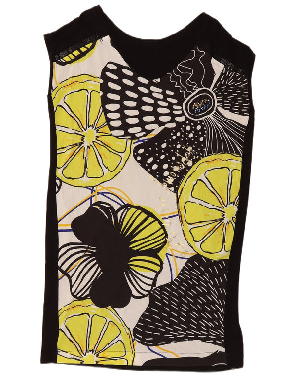 Desigual Damen ärmelloses Tunikakleid UK 16 Large Schwarz Floral Modern