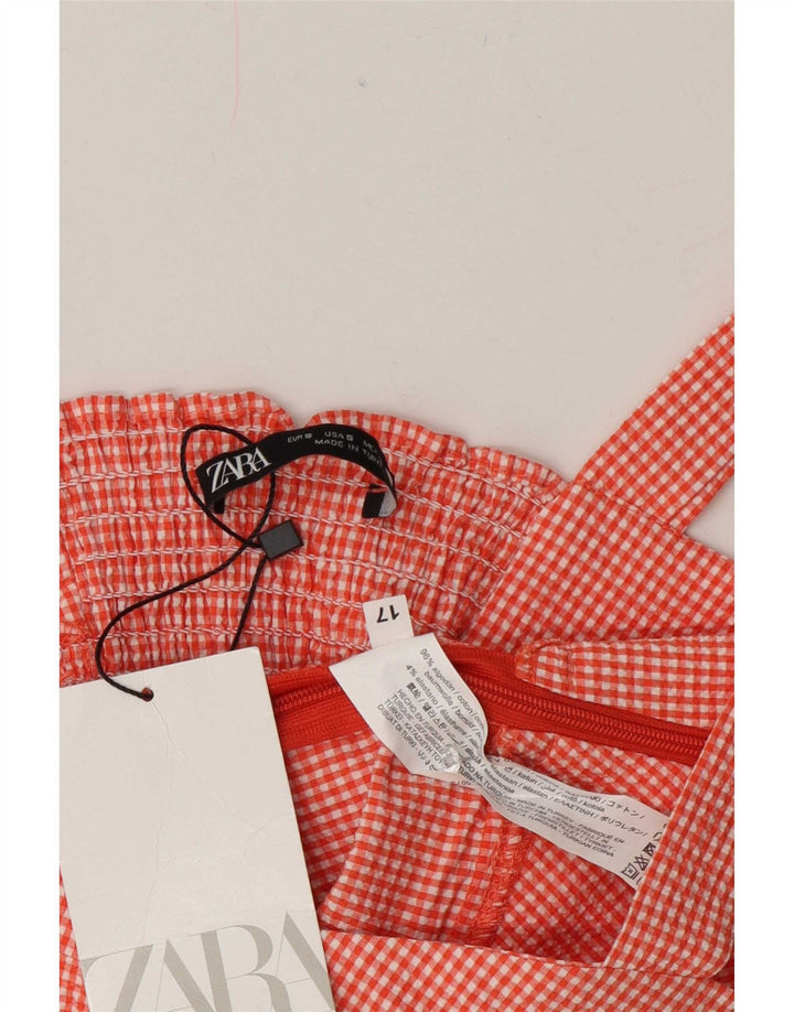 Ärmelloses Crop-Top für Damen von Zara, UK-Größe 8, aus Baumwolle mit rotem Gingham-Karomuster