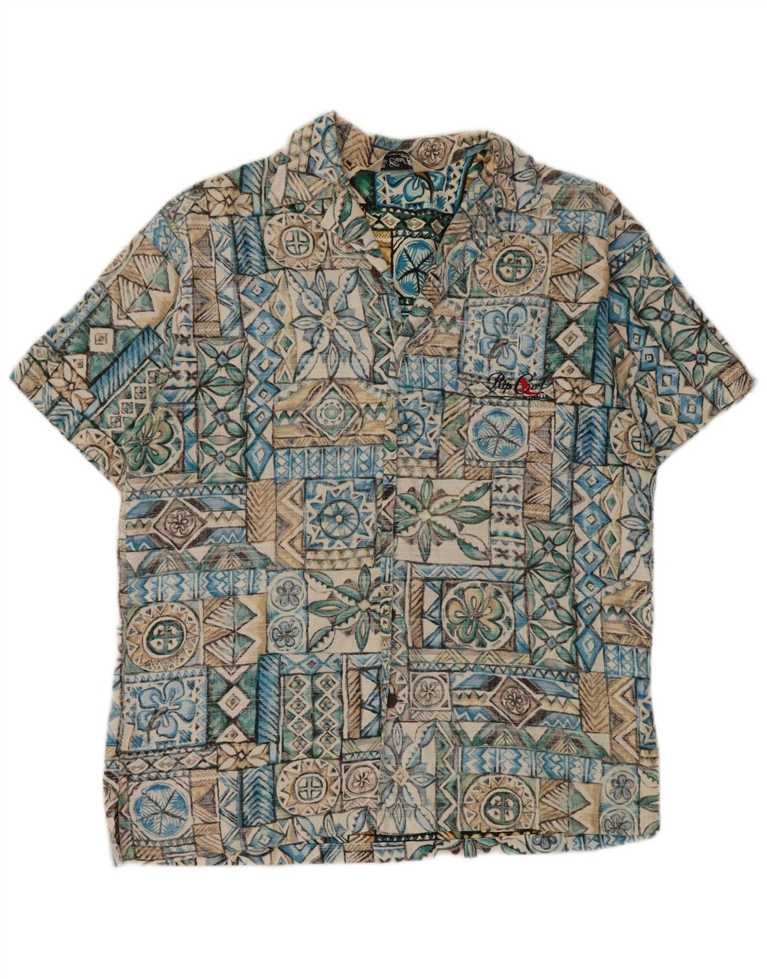 Rip Curl Herren Kurzarmhemd Mittelblau Patchwork