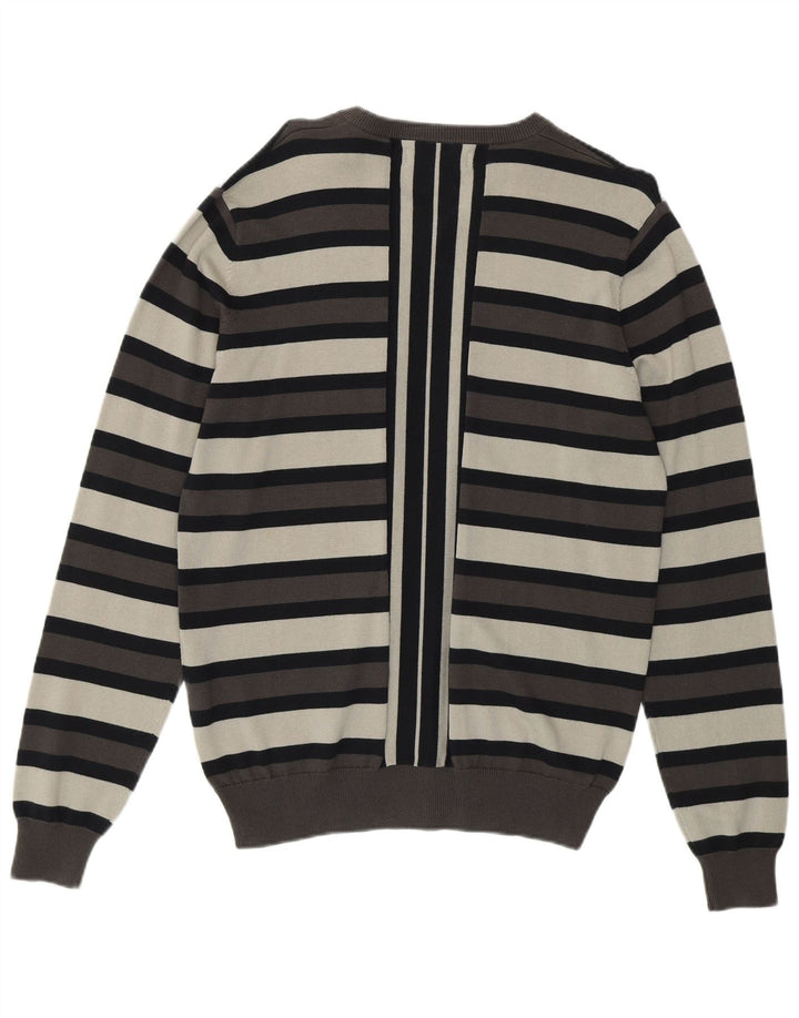 LYLE & SCOTT Herren-Pullover mit V-Ausschnitt aus mittelgrauer, gestreifter Baumwolle