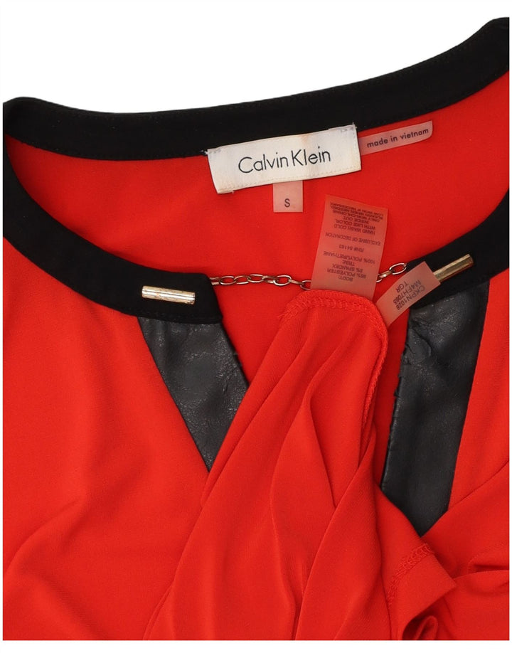 Calvin Klein Damen-Blusenoberteil, UK 10, Small, rotes Colourblock-Polyester