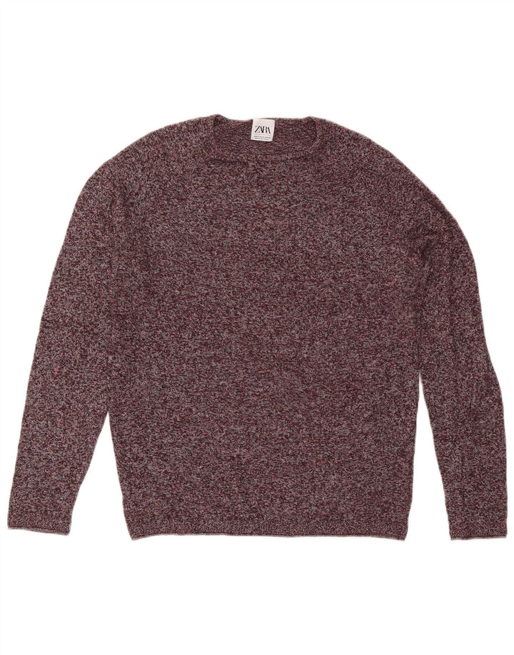 Zara Herren-Pullover mit Rundhalsausschnitt, mittelgroß, burgunderrot gefleckte Baumwolle