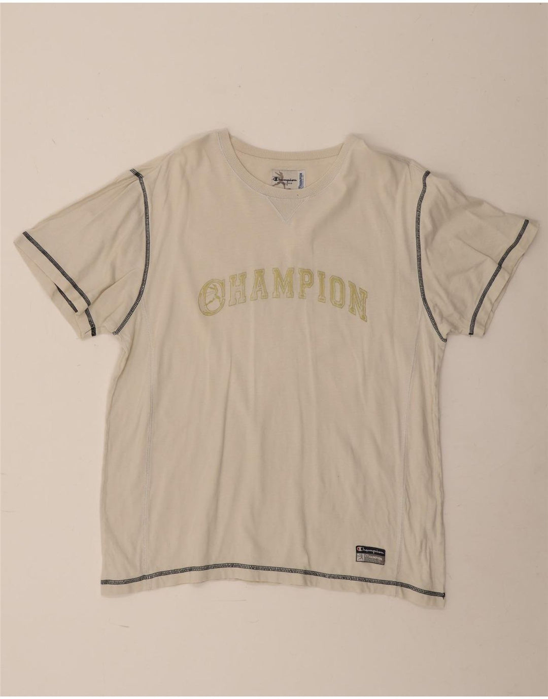Champion Herren-T-Shirt mit Grafik, groß, cremefarbene Baumwolle