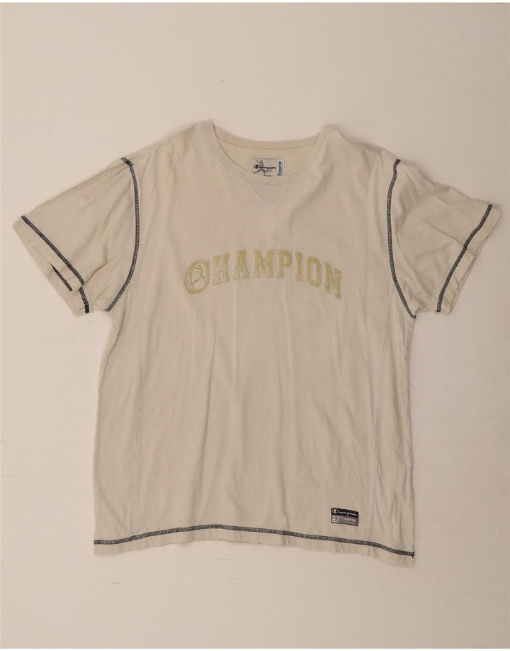 Champion Herren-T-Shirt mit Grafik, groß, cremefarbene Baumwolle