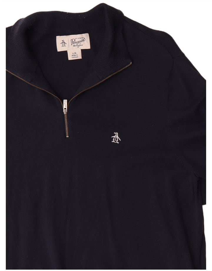Penguin Herren-Pullover mit Reißverschluss am Hals, groß, aus marineblauer Baumwolle