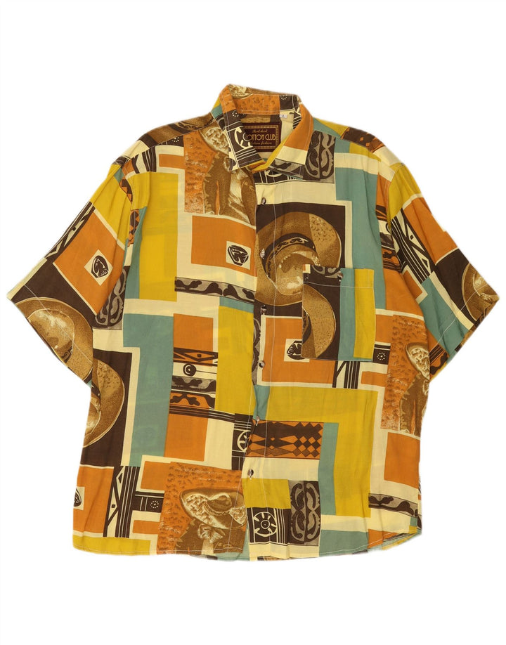 Cotton Club Herren-Hemd mit abstraktem Muster, kurzärmelig, groß, mehrfarbig