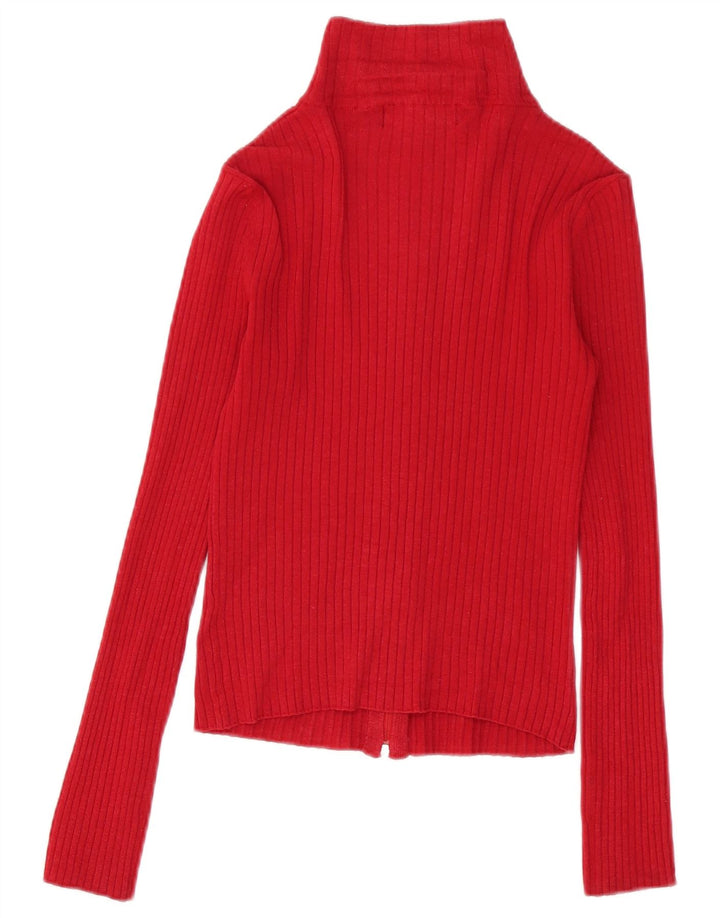 Zara Damen-Cardigan-Pullover UK 12 Medium Red Ramie