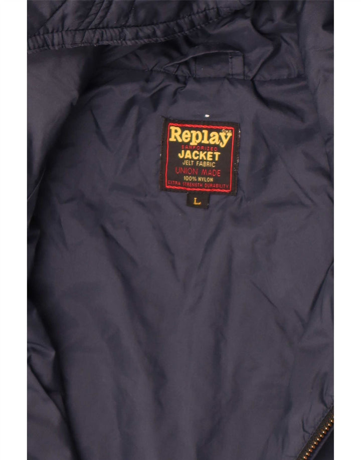 Replay Herren-Steppjacke mit Kapuze, UK 40, Größe L, marineblaues Nylon