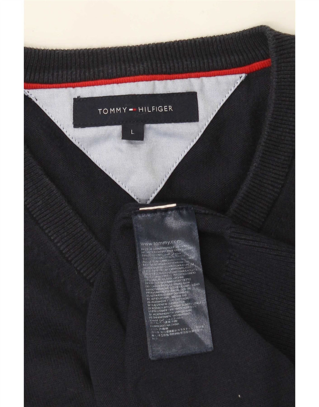 Tommy Hilfiger Herren-Pullover mit normaler Passform und V-Ausschnitt, Größe L, Marineblau