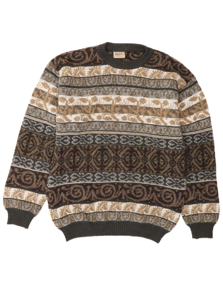 VINTAGE Herren-Pullover mit Rundhalsausschnitt, mittelgroße, mehrfarbige Fair-Isle-Wolle