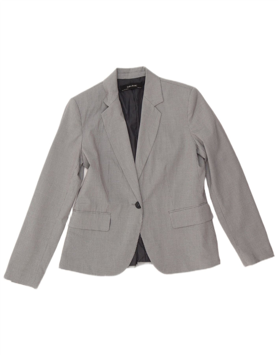 Zara Damen 1-Knopf-Blazerjacke EU 40 Mittelgraues Hahnentritt-Polyester