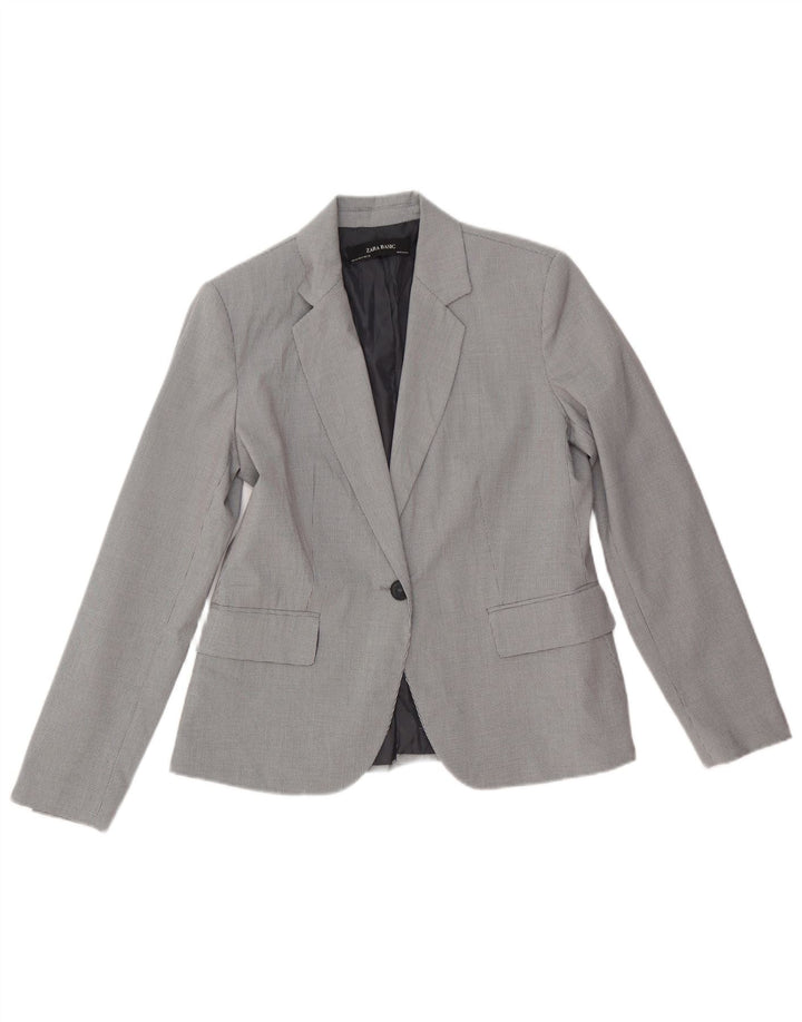 Zara Damen 1-Knopf-Blazerjacke EU 40 Mittelgraues Hahnentritt-Polyester