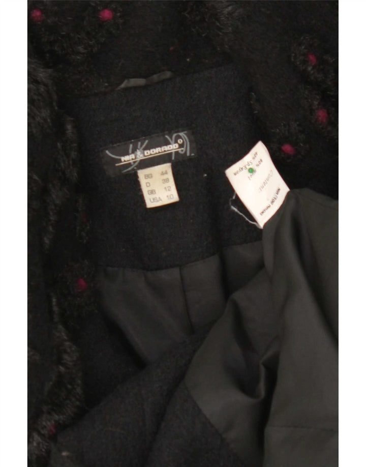 Vintage Damen Zweireihiger Mantel UK 12 Mittelschwarze Wolle