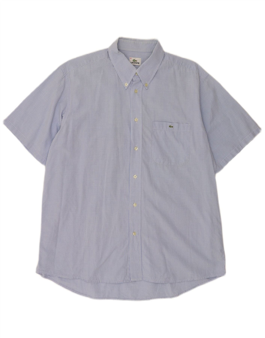 Lacoste Herren-Kurzarmhemd, Größe 42, groß, blau kariert, Baumwolle