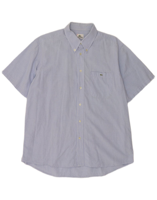 Lacoste Herren-Kurzarmhemd, Größe 42, groß, blau kariert, Baumwolle