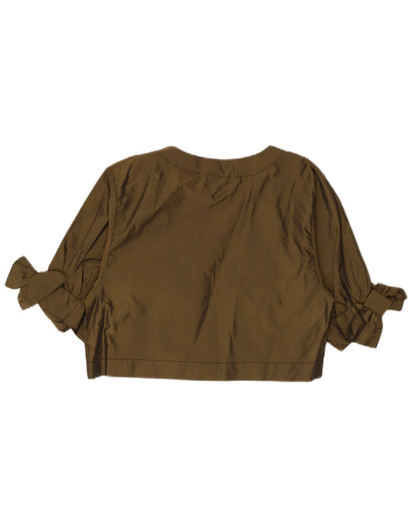 Vintage Damen 1/2 Ärmel Bolero Top UK 14 Medium Khaki Polyester