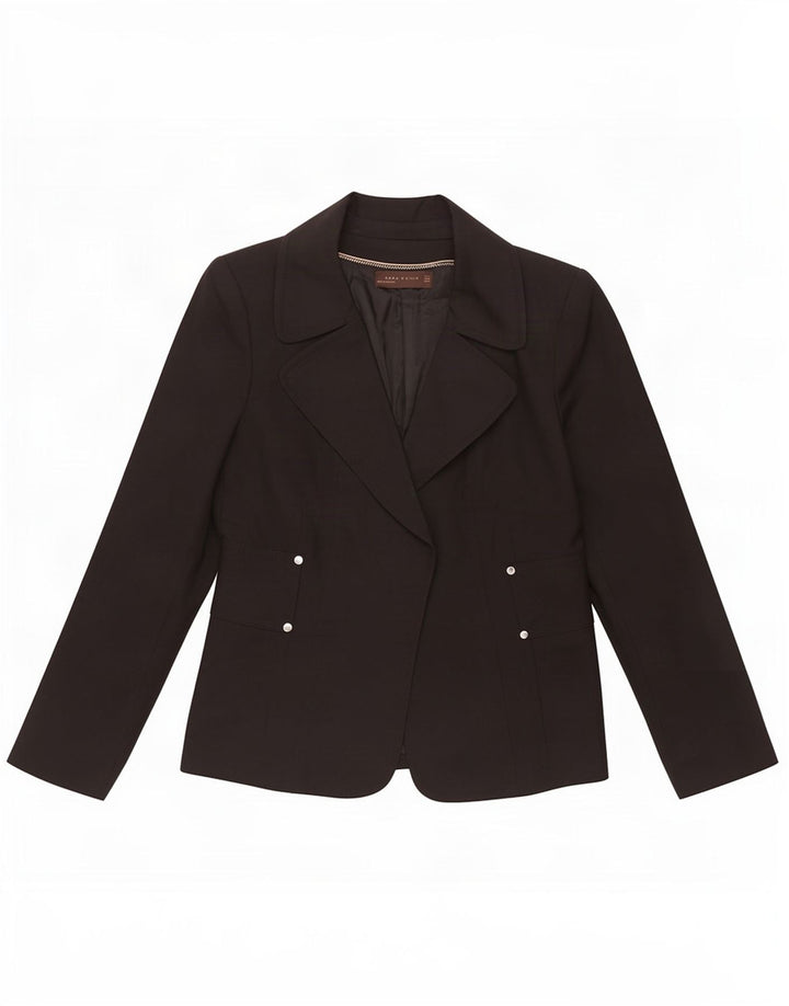 Zara Damen Blazer Jacke EU 42 Große schwarze Baumwolle