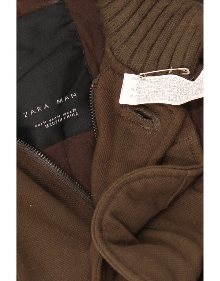 Zara Herren-Windbreaker-Jacke, UK 38, mittlere Khaki-Baumwolle
