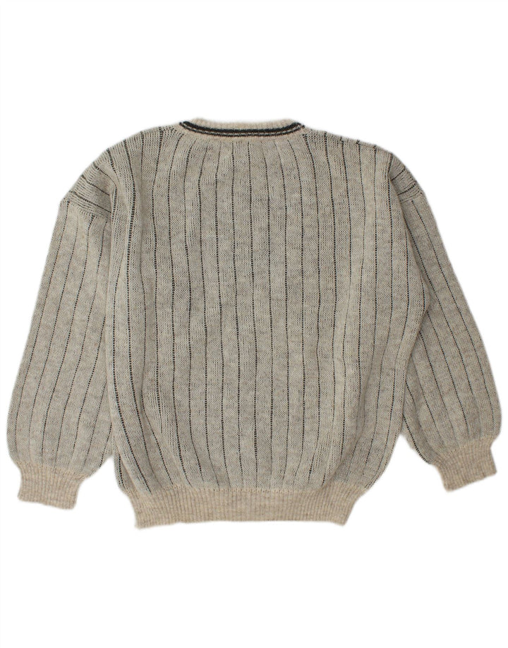 Vintage Herren Pullover mit Rundhalsausschnitt IT 50 Mittelgraue Colourblock-Wolle