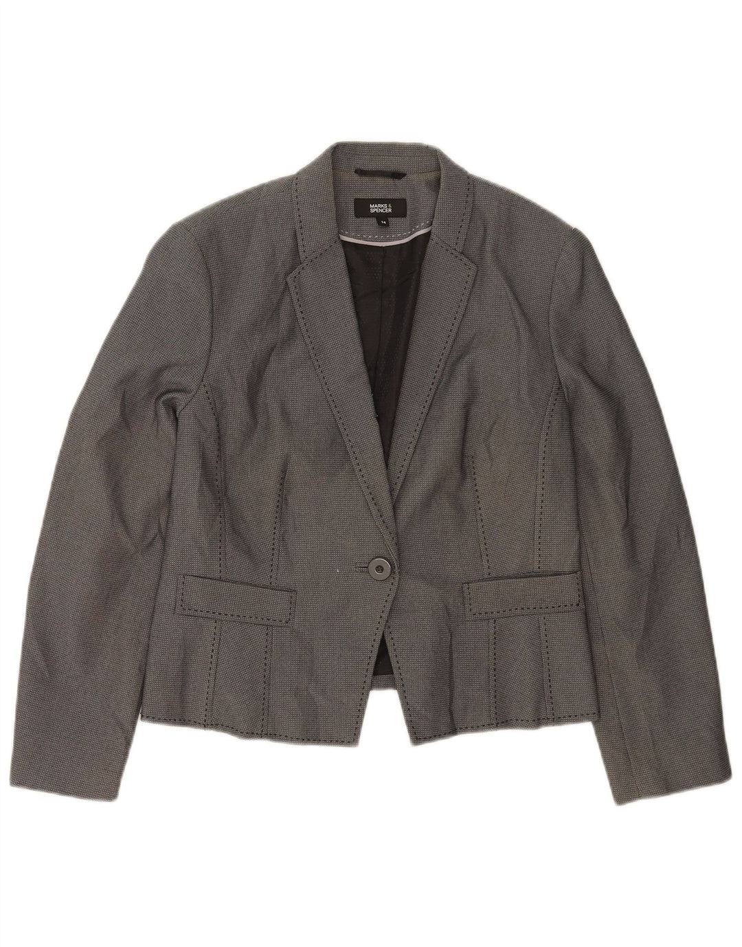 Marks & Spencer Damen-Blazerjacke mit 1 Knopf, UK 14, Mittelgrau, Polyester
