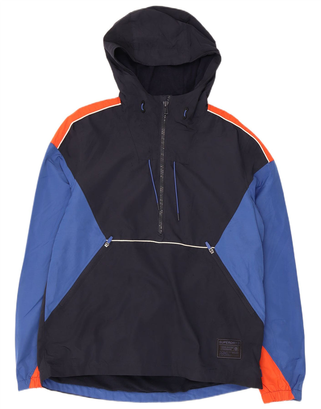 SUPERDRY Herren-Anorakjacke mit Kapuze, UK 38, mittleres Marineblau, Farbblock