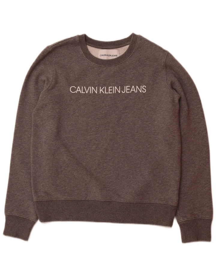 CALVIN KLEIN JEANS Womens Graphic Sweatshirt Jumper UK 14 Medium Grey