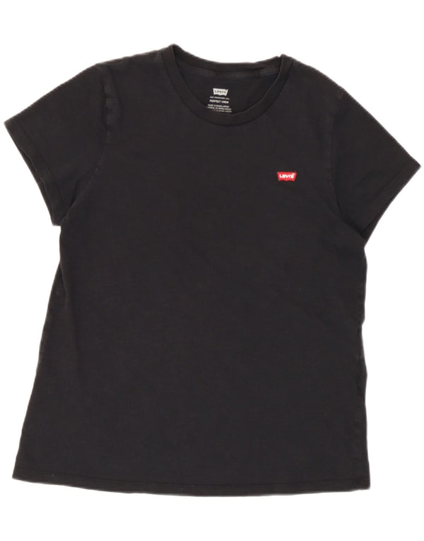 Levi's Damen Perfect Crew T-Shirt Top UK 10 Small Schwarz Baumwolle