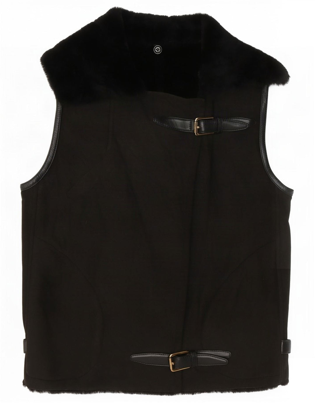 Vintage Damen Crop Sherpa Gilet EU 38 Mittelbraun
