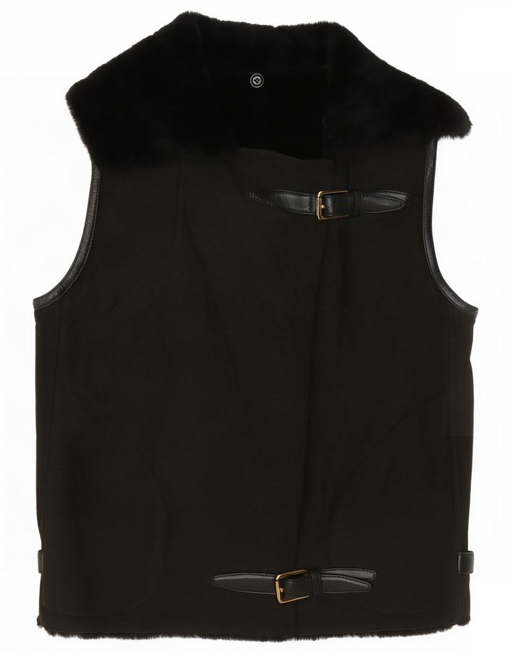 Vintage Damen Crop Sherpa Gilet EU 38 Mittelbraun