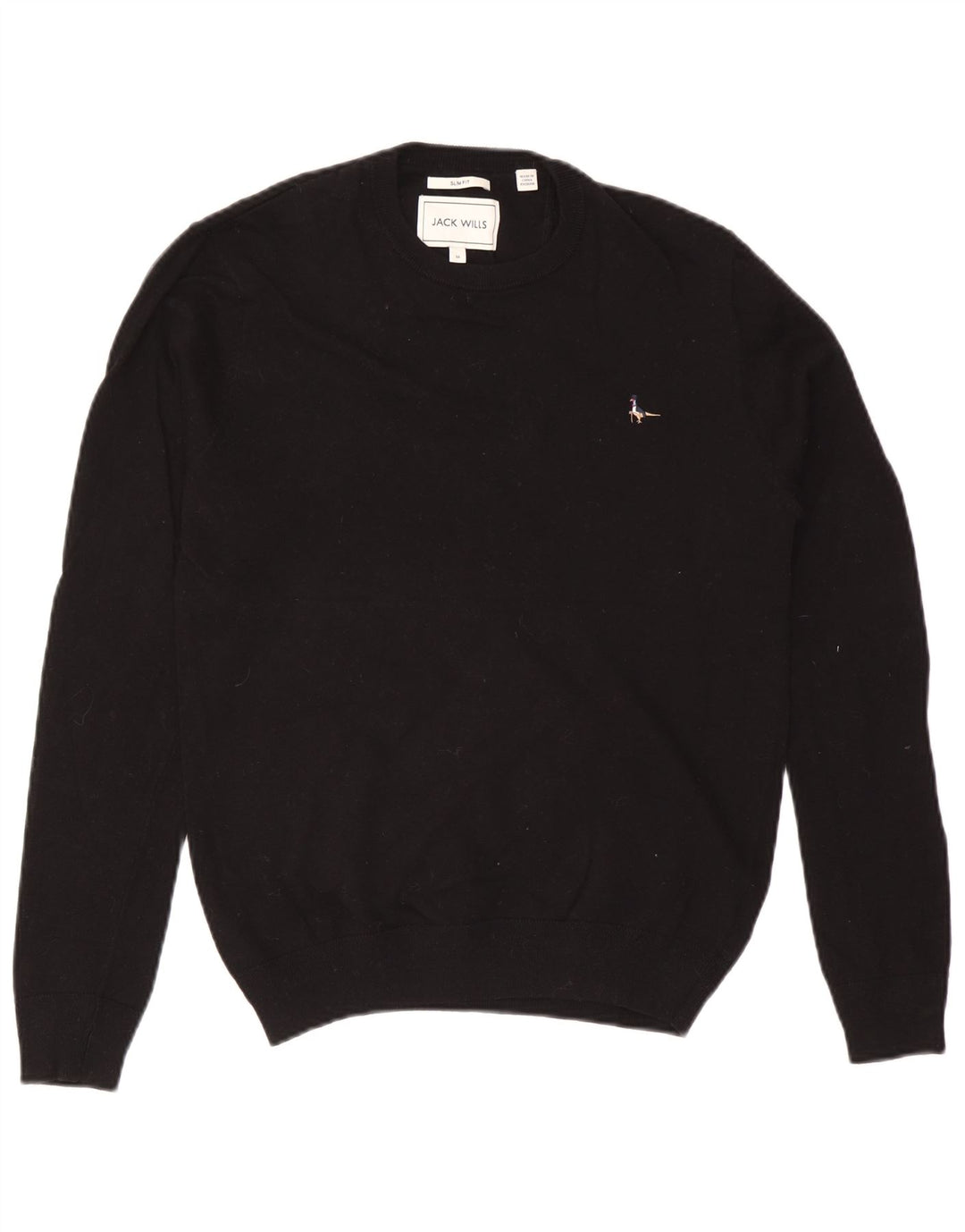 Jack Wills Herren-Pullover mit Rundhalsausschnitt, schmale Passform, mittelschwarze Baumwolle