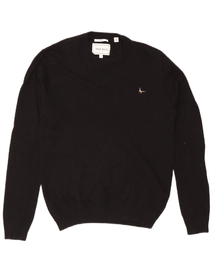 Jack Wills Herren-Pullover mit Rundhalsausschnitt, schmale Passform, mittelschwarze Baumwolle