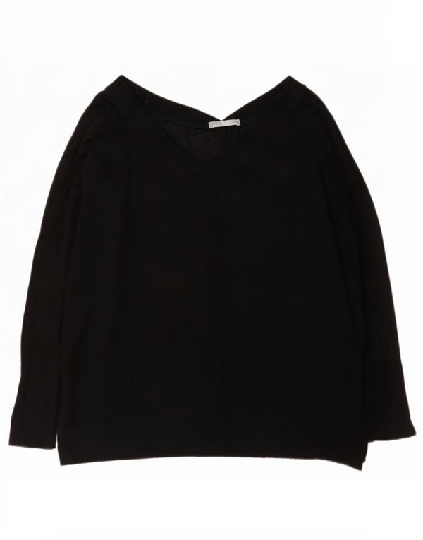 Zara Damen-Pullover, übergroß, V-Ausschnitt, Gr. 14, mittlere schwarze Viskose