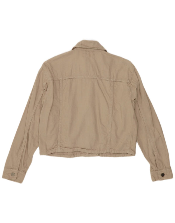 Topshop Damen Petite Crop Übergroße Bomberjacke UK 6 XS Beige Baumwolle