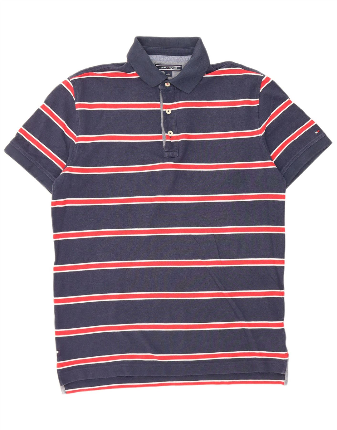 Tommy Hilfiger Herren-Kurzarm-Poloshirt, mittelmarineblau gestreift