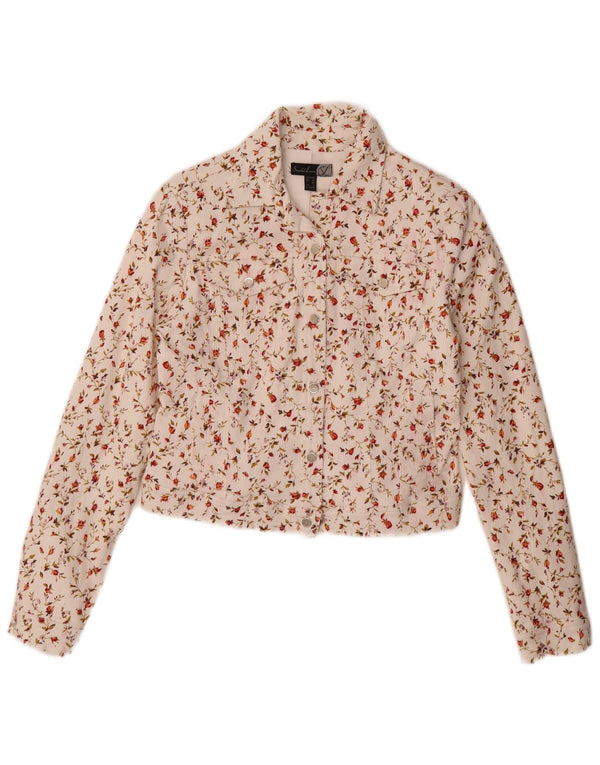 Smashed Lemon Damen Crop Bomberjacke UK 10 Small Weiße geblümte Baumwolle