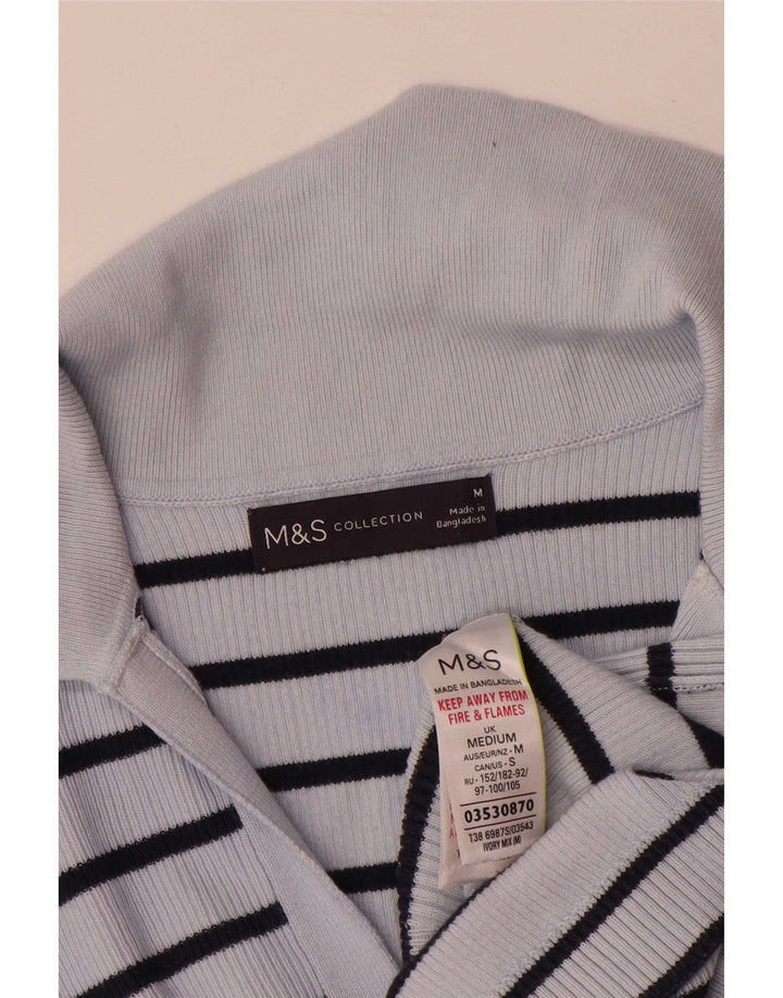 Marks & Spencer Damen Poloshirt UK 14 Mittelblau gestreift aus Baumwolle