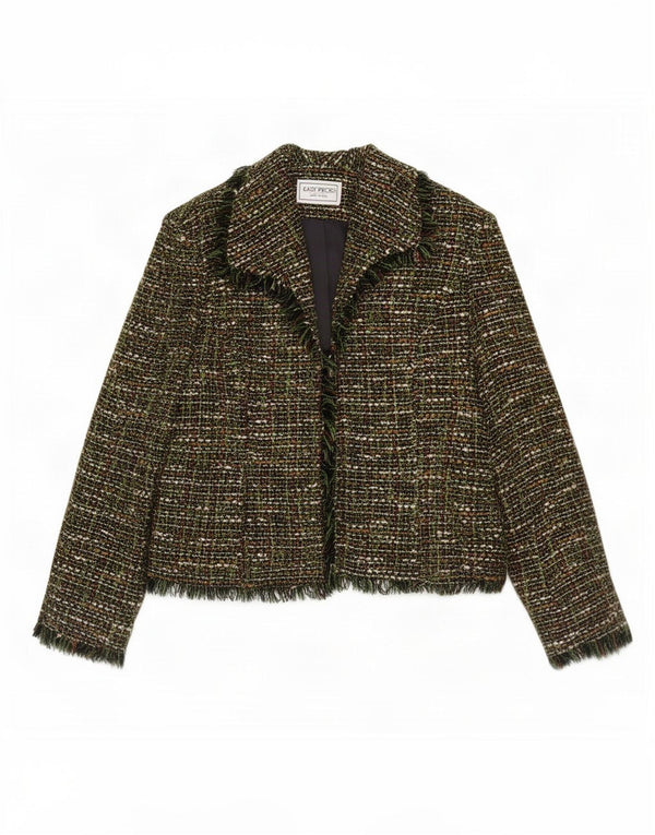 Vintage Damen Petite Open Blazer Jacke US 14 XL Grün geflecktes Acryl