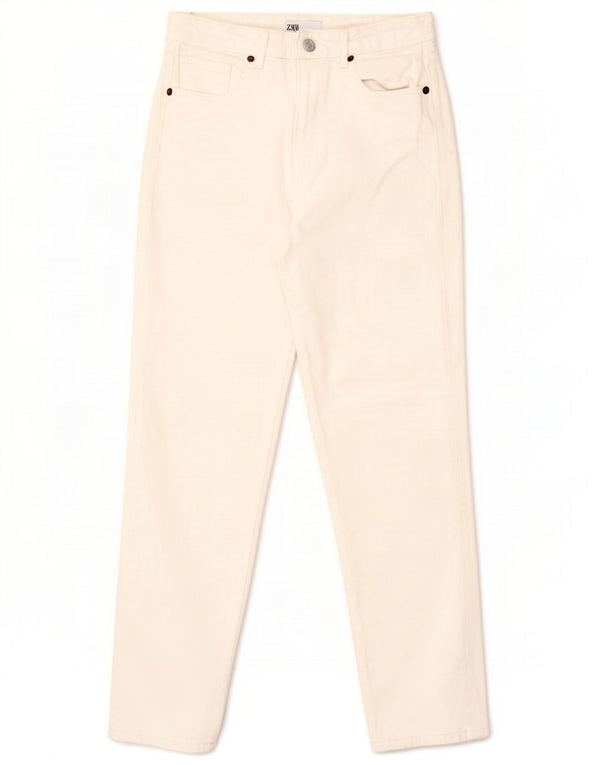 Zara Damen-Jeans mit hoher Taille, EU 36, XS, B26, L27, cremefarbene Baumwolle