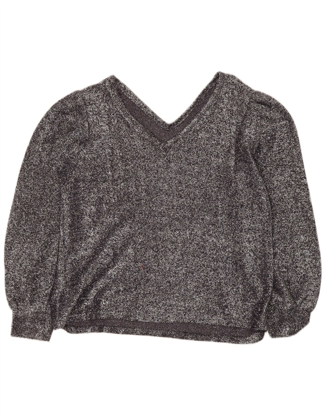 Vintage Damen Top Langarm UK 12 Medium Silber meliert
