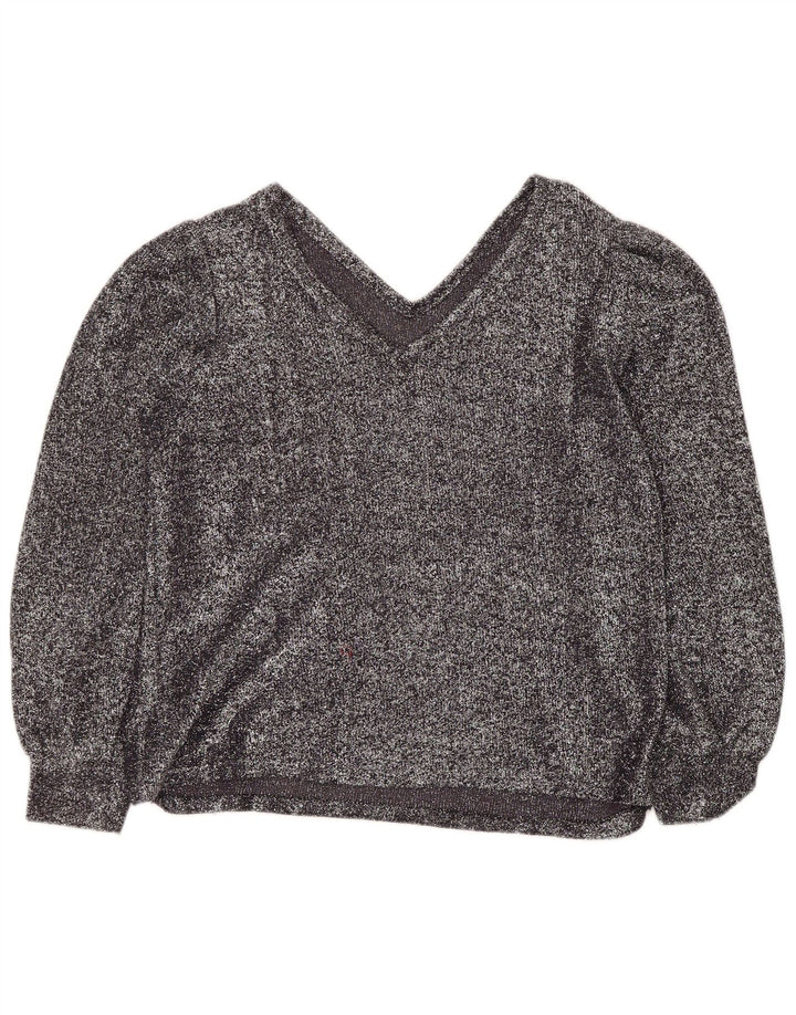 Vintage Damen Top Langarm UK 12 Medium Silber meliert