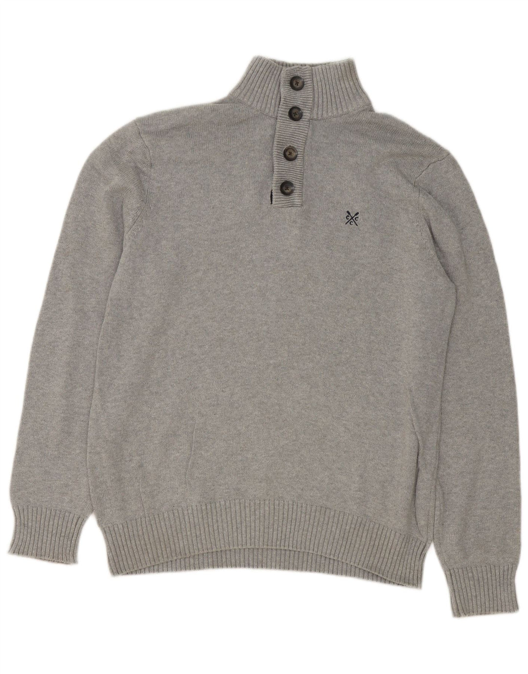 Crew Clothing Herren-Pullover mit Knopfkragen, Größe L, aus grauer Baumwolle