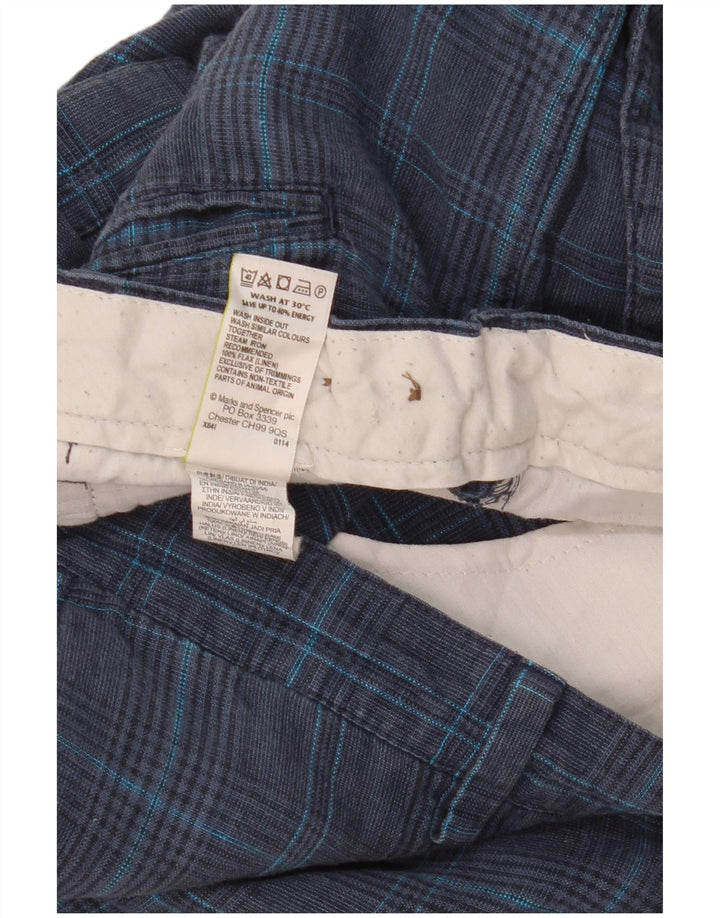 MARKS & SPENCER Herren Chinoshorts W40 XL Marineblau kariertes Leinen