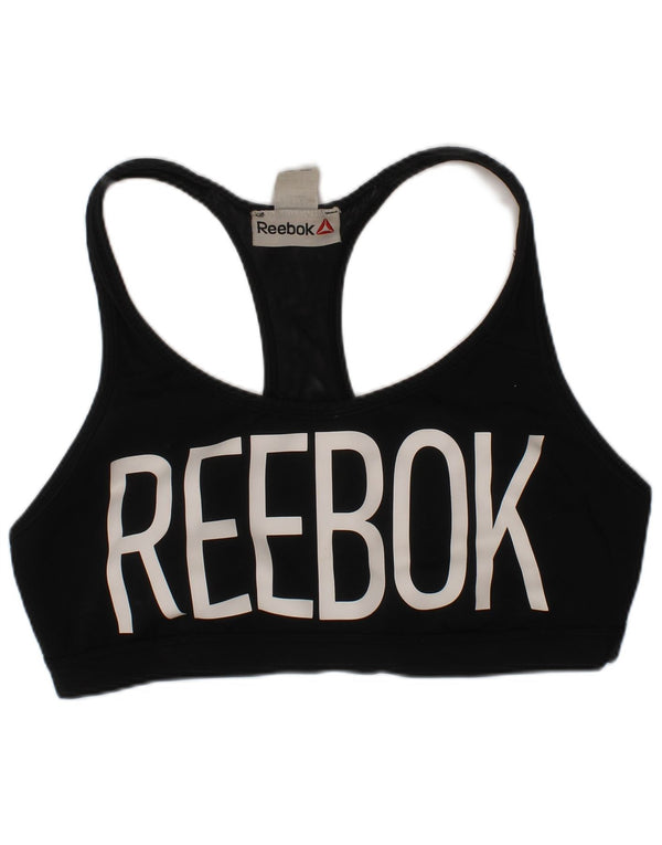 Reebok Womens Graphic Sport Bra Top UK 12/14 Medium Schwarz Polyester Sport