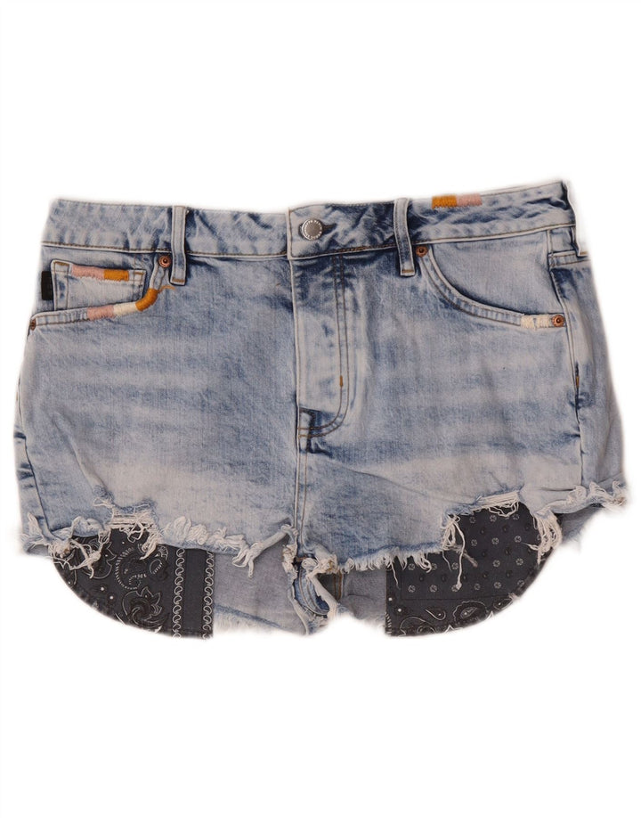 Superdry Damen Distressed Denim Hot Pants W32 Große blaue Baumwolle