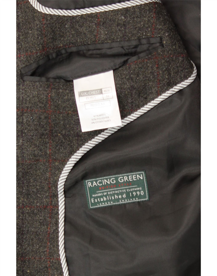 VINTAGE Herren Regular Longline 3-Knopf-Blazerjacke UK 46 3XL Grau kariert