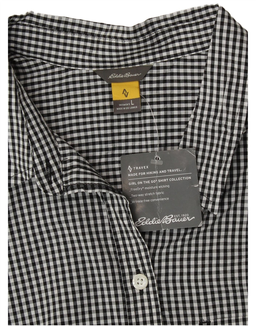Eddie Bauer Damenhemd UK 16 Large Black Gingham Cotton
