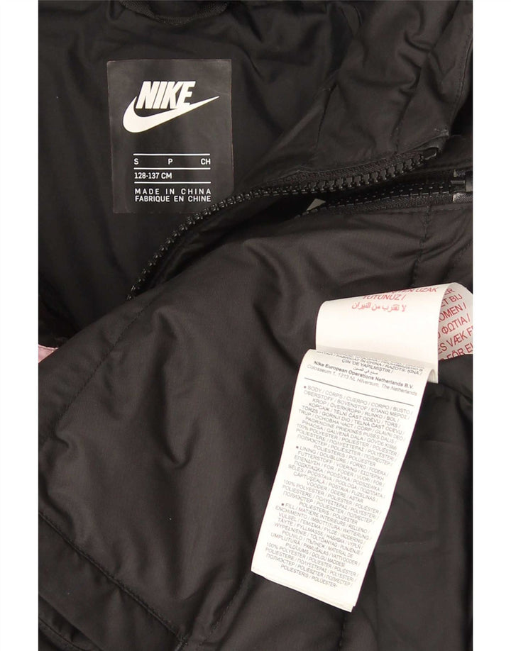 Nike Mädchen-Kapuzenjacke, gepolstert, 8–9 Jahre, Größe S, Schwarz, Colourblock-Polyester