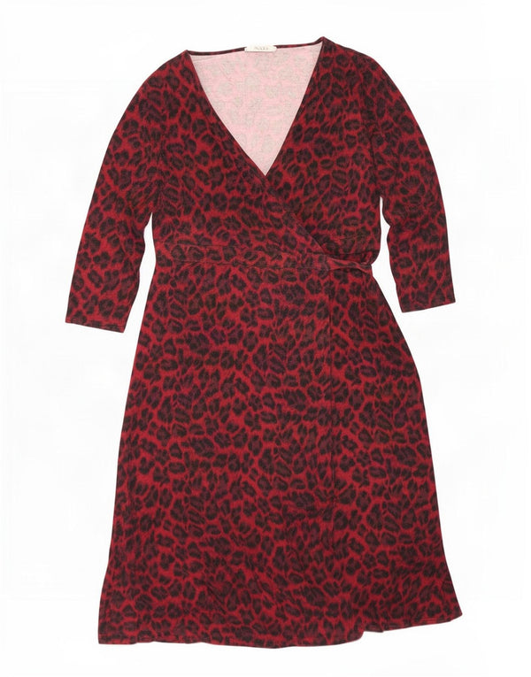 Oasis Damen-Wickelkleid mit 3/4-Ärmeln, Größe 46, Rot, Viskose mit Animal-Print