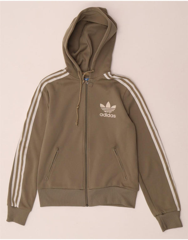 Adidas Damen Zip Hoodie Pullover UK 12 Medium Khaki Polyester